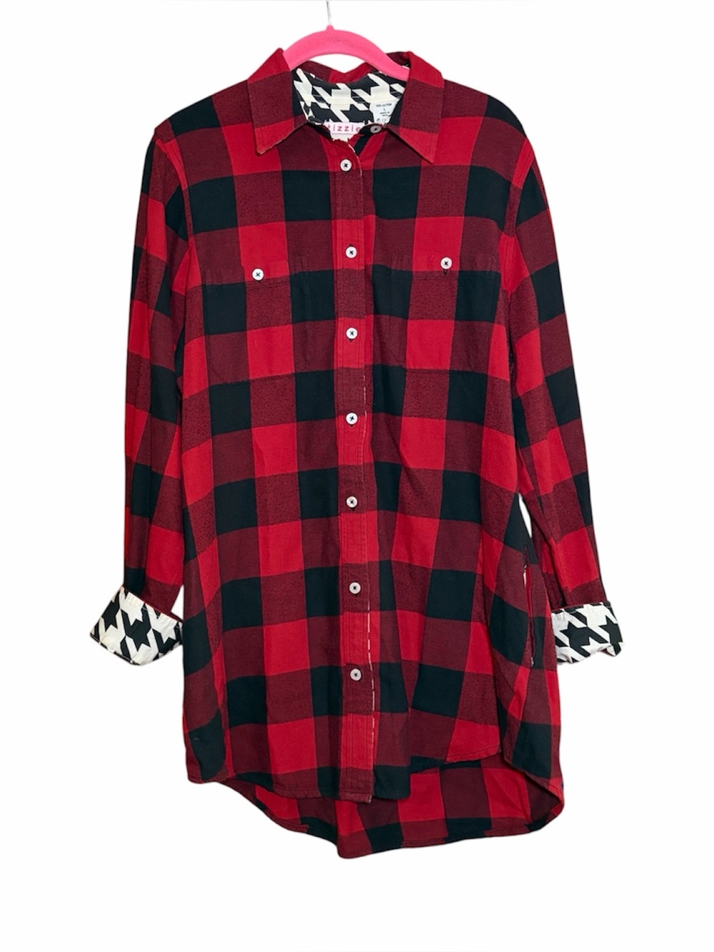 Tizzie Buffalo Plaid Tunic Shirt L Red Black Shacket Cozy Grunge